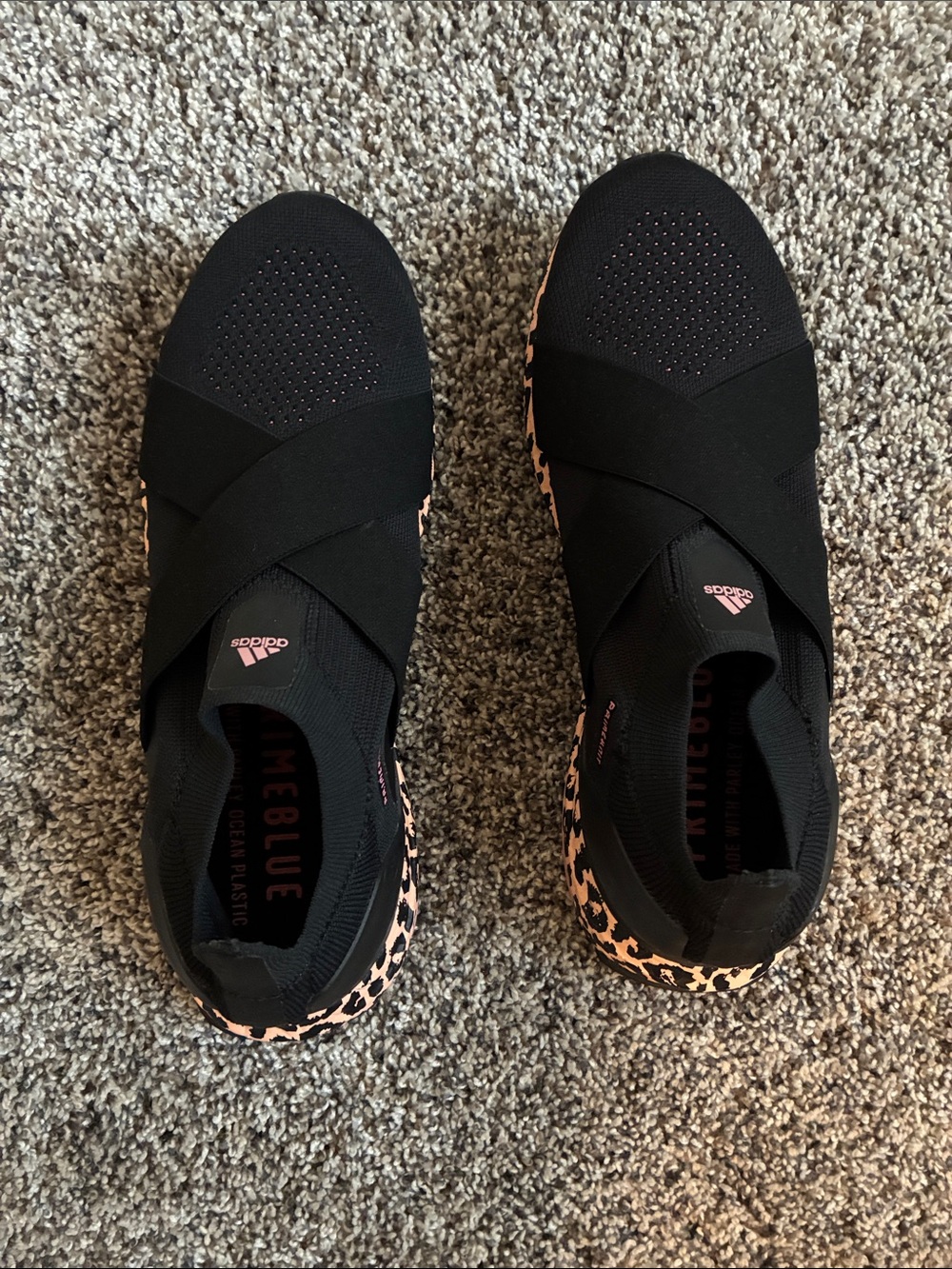 adidas Women’s Black Slip-On Sneakers with Pink Leopard Heel ultra boost